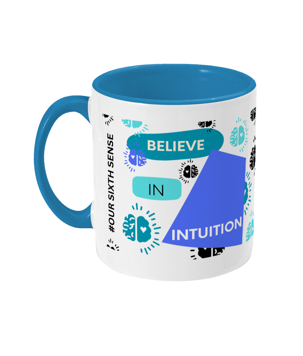 Believe in Intuition Two Tone Mug - Blue/Teal Design with No Background (Various Handle and Inner Colours Available)