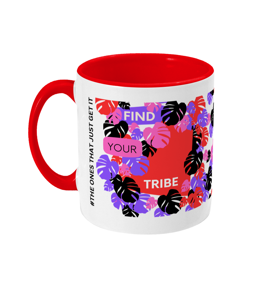 Find Your Tribe Two Tone Mug - Red/Purple Design with No Background (Various Handle and Inner Colours Available)