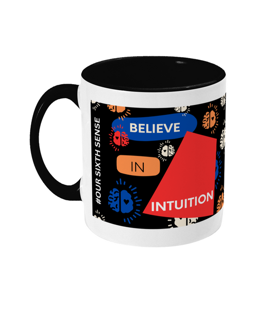 Believe In Intuition Two Tone Mug - Red/Blue Design with Black Background (Various Handle and Inner Colours Available)