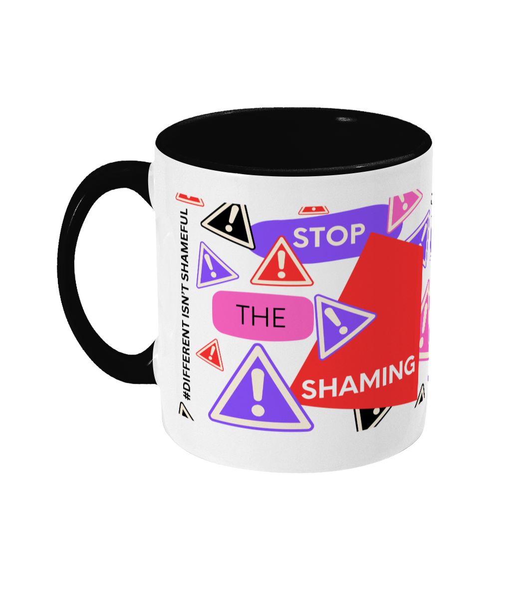 Stop The Shaming Two Tone Mug - Red/Purple Design with No Background (Various Handle and Inner Colours Available)