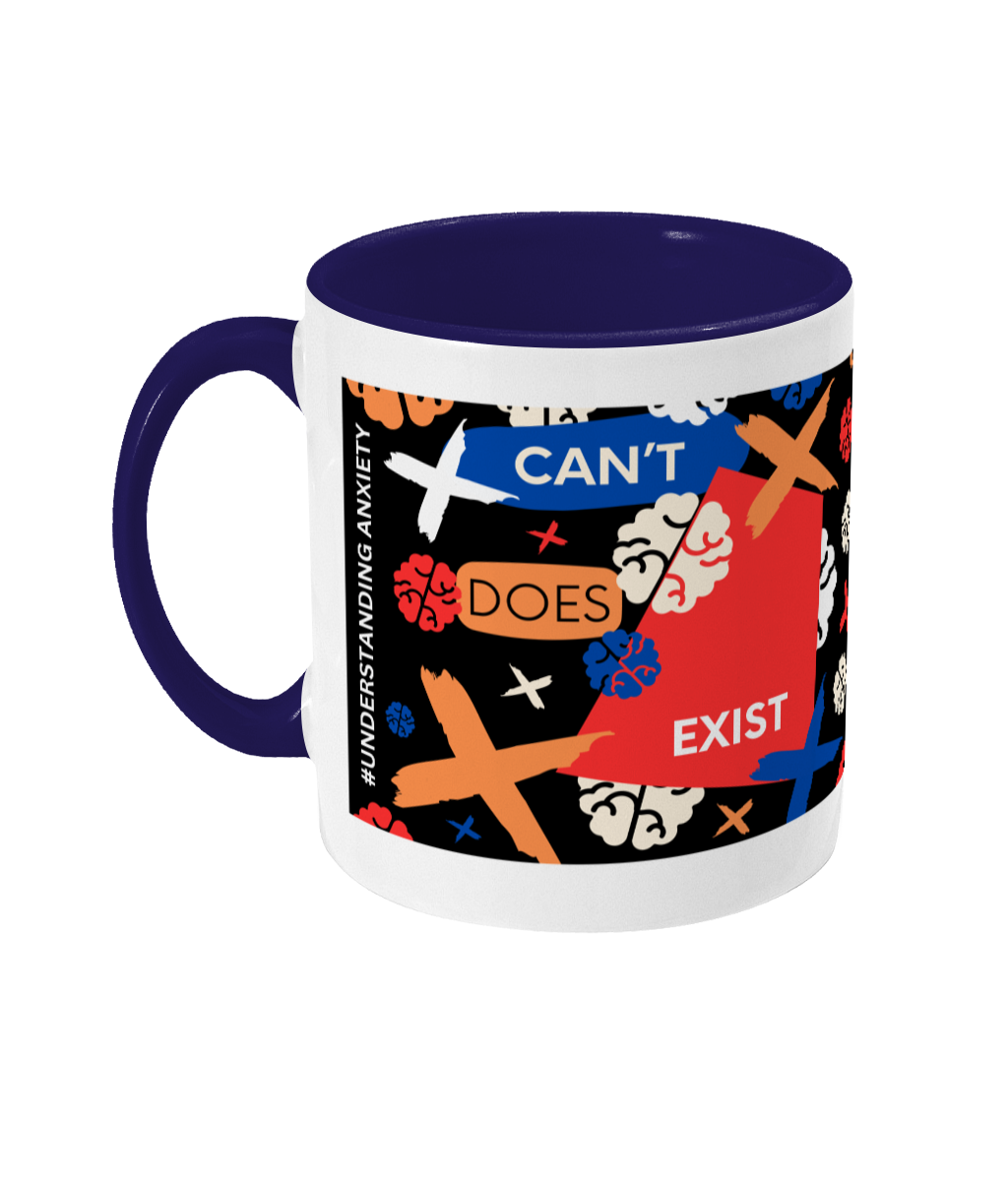 Can’t Does Exist Two Tone Mug - Red/Blue Design with Black Background (Various Handle and Inner Colours Available)