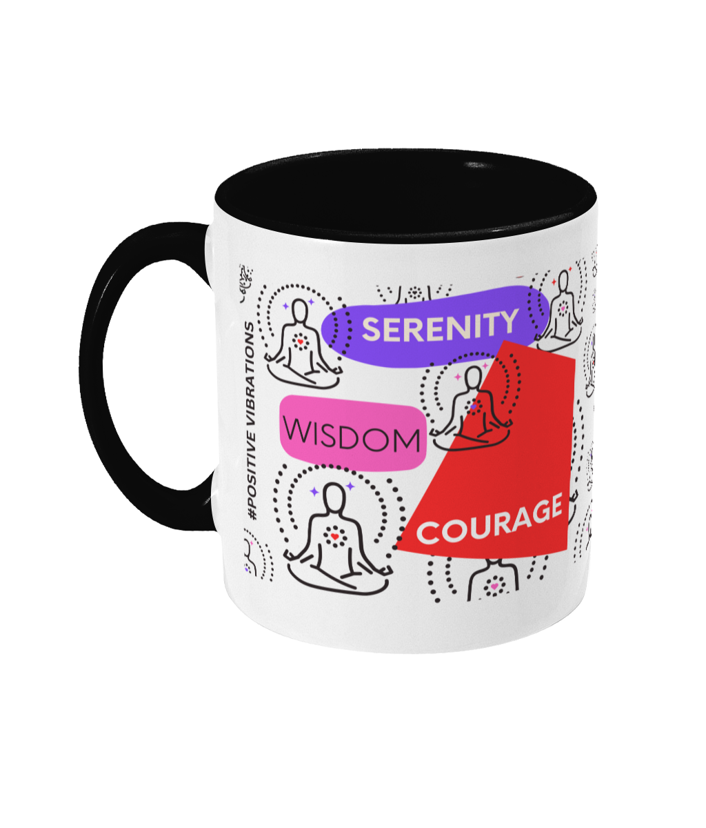 Serenity, Courage, Wisdom Two Tone Mug - Red/Purple Design with No Background (Various Handle and Inner Colours Available)