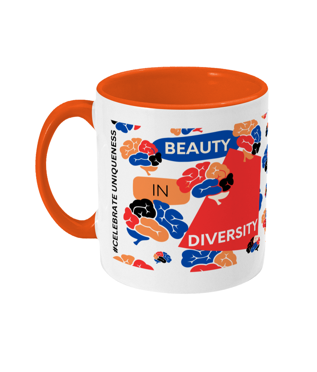 Beauty In Diversity Two Tone Mug - Red/Blue Design with No Background (Various Handle and Inner Colours Available)