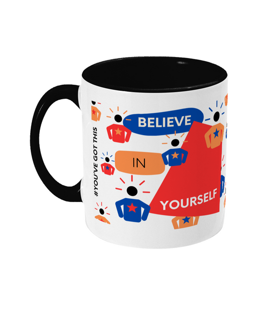 Believe In Yourself Two Tone Mug - Red/Blue Design with No Background (Various Handle and Inner Colours Available)