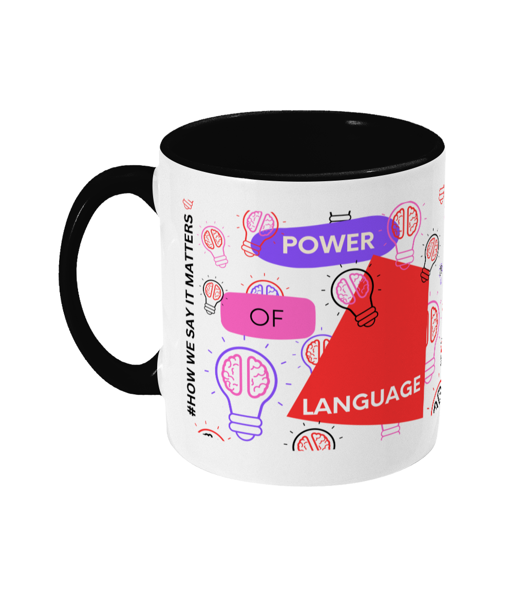 Power Of Language Two Tone Mug - Red/Purple Design with No Background (Various Handle and Inner Colours Available)