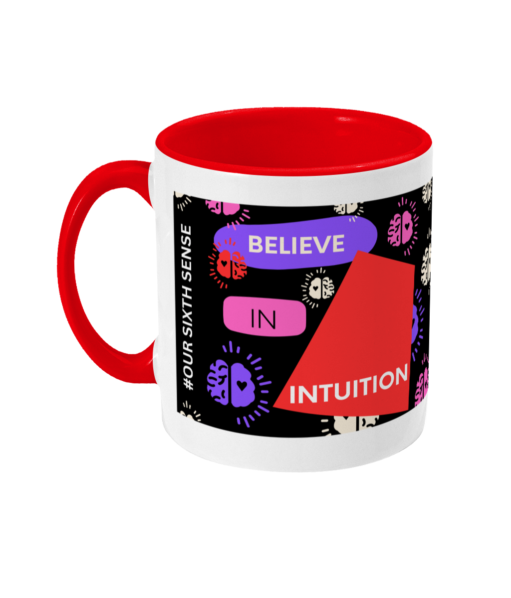 Believe In Intuition Two Tone Mug - Red/Purple Design with Black Background (Various Handle and Inner Colours Available)