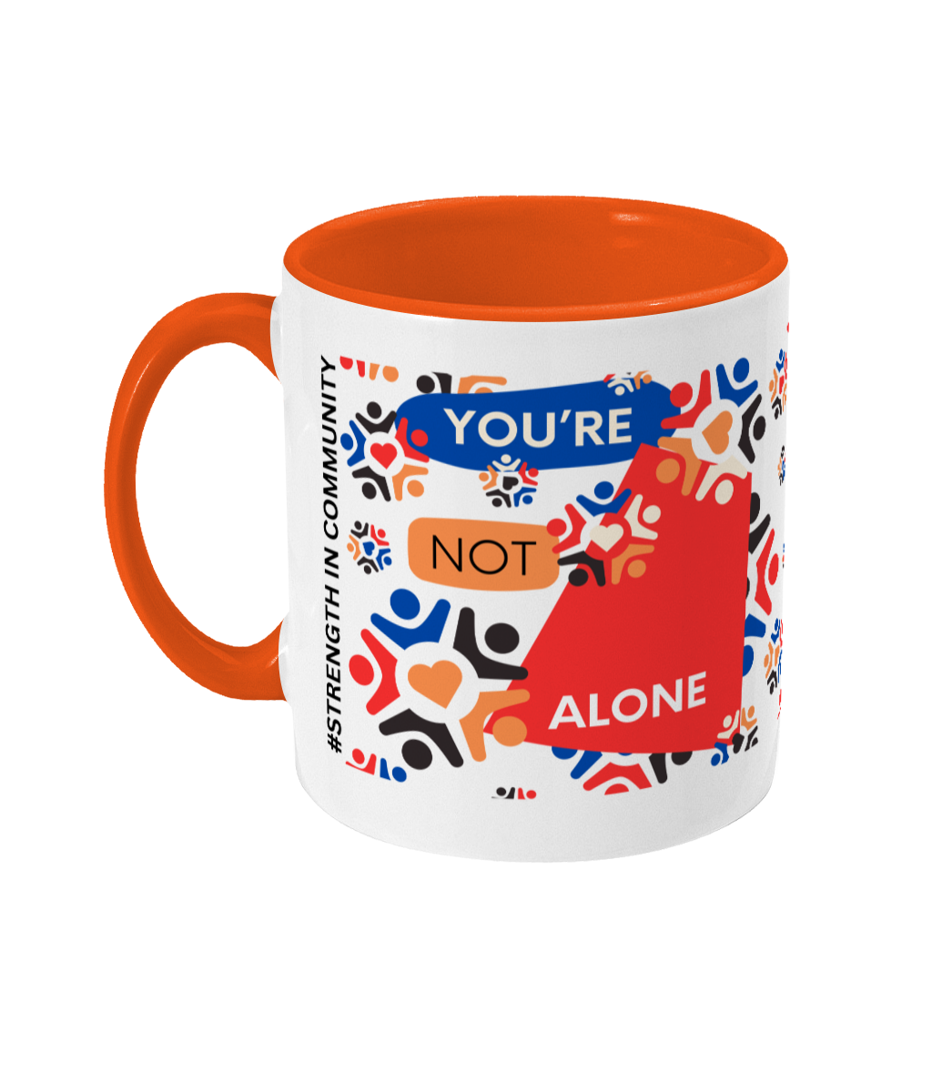 You’re Not Alone Two Tone Mug - Red/Blue Design with No Background (Various Handle and Inner Colours Available)