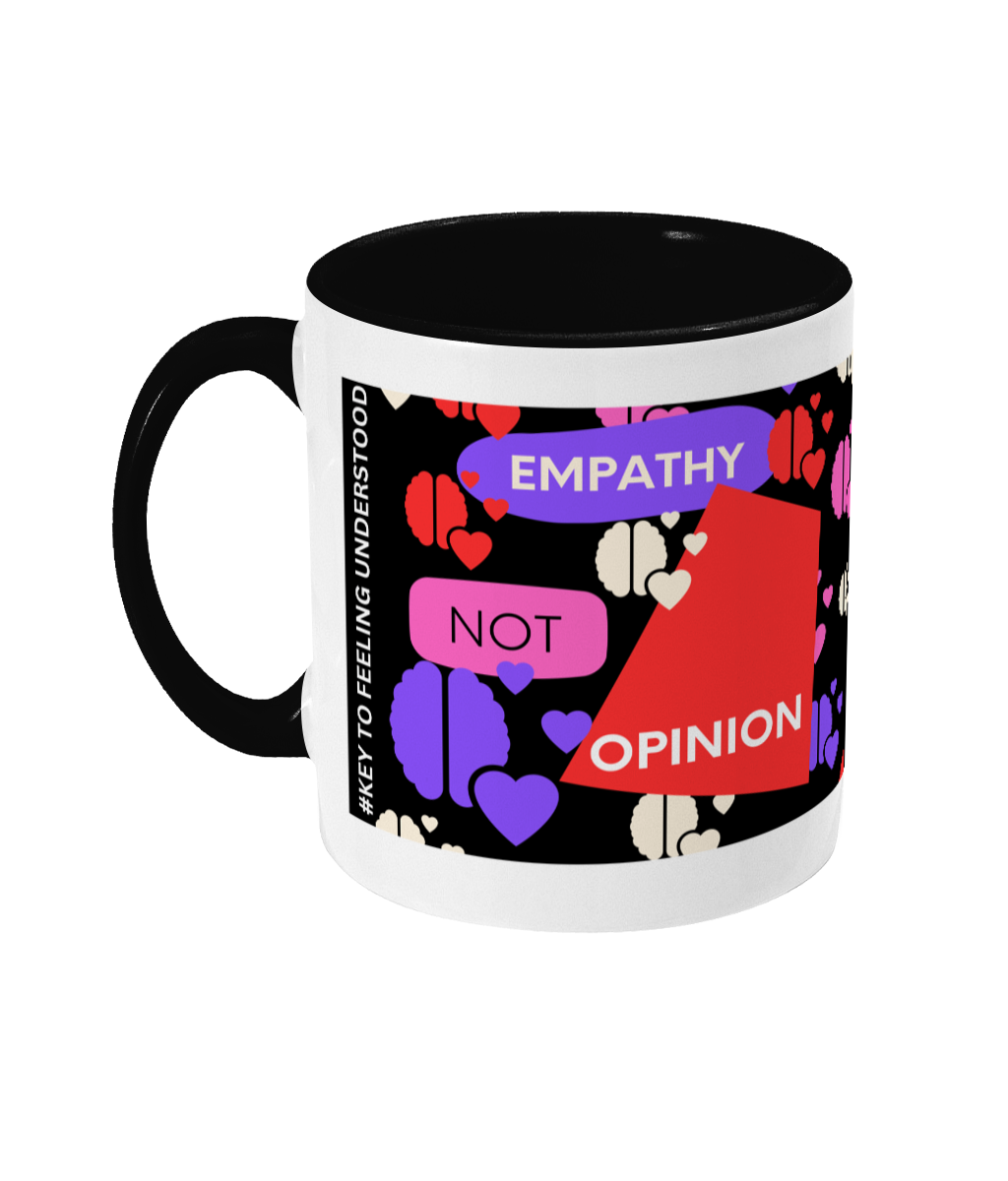 Empathy Not Option Two Tone Mug - Red/Purple Design with Black Background (Various Handle and Inner Colours Available)