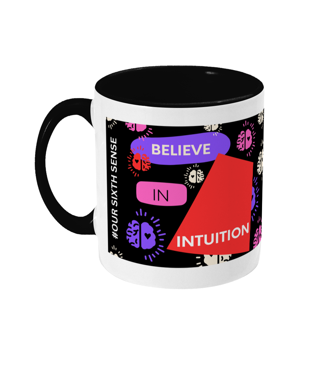 Believe In Intuition Two Tone Mug - Red/Purple Design with Black Background (Various Handle and Inner Colours Available)