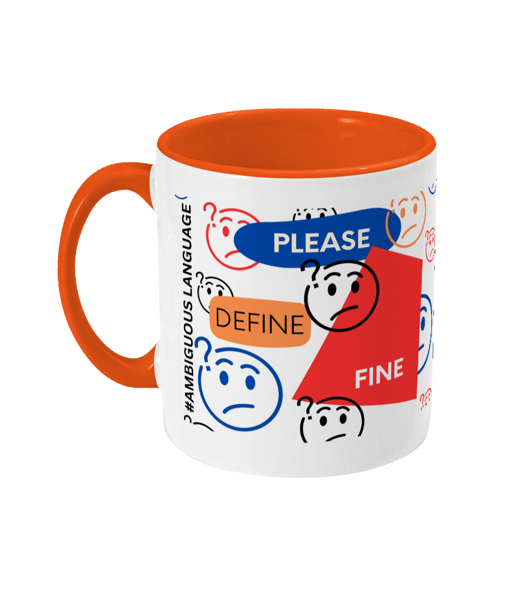 Please Define Fine Two Tone Mug - Red/Blue Design with No Background (Various Handle and Inner Colours Available)