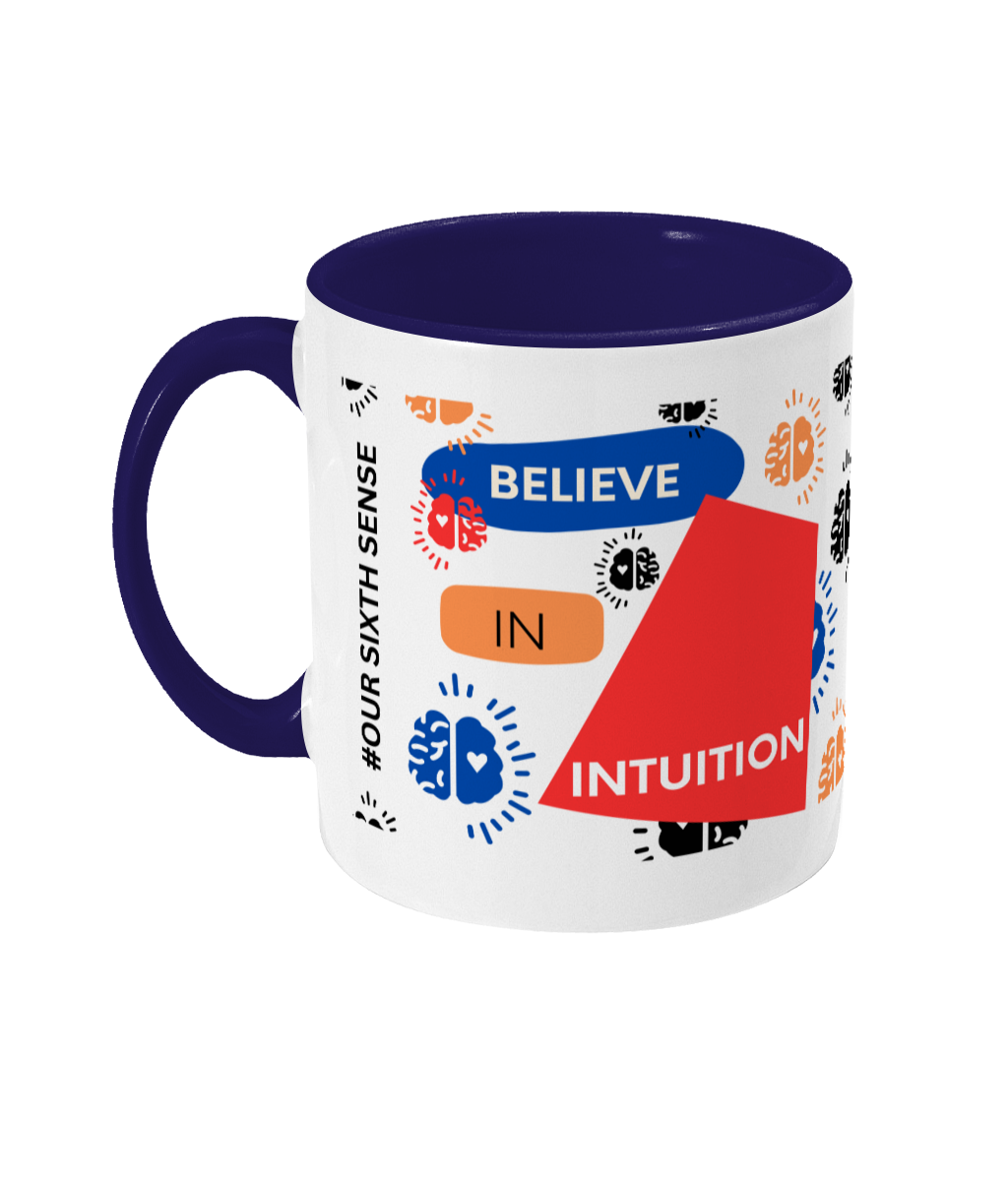 Believe In Intuition Two Tone Mug - Red/Blue Design with No Background (Various Handle and Inner Colours Available)