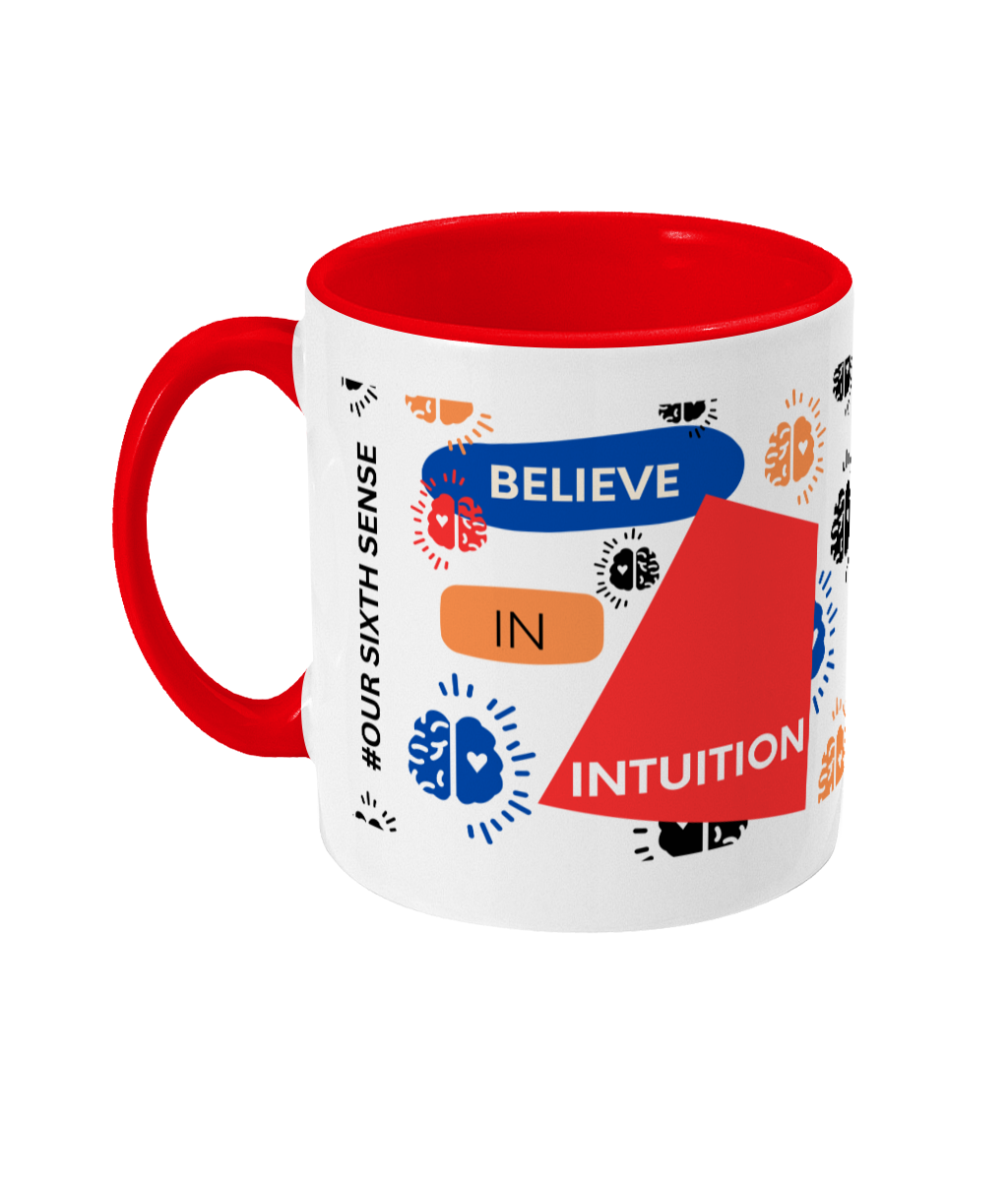 Believe In Intuition Two Tone Mug - Red/Blue Design with No Background (Various Handle and Inner Colours Available)