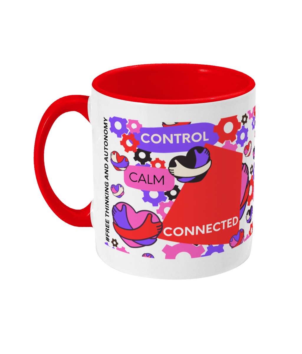 Control Calm Connected Two Tone Mug Red/Purple Design with No Background