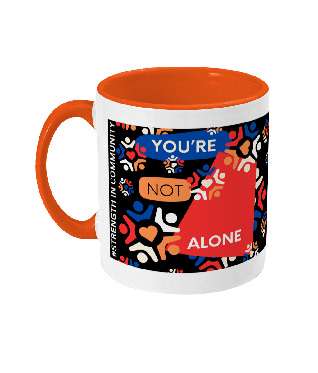 You’re Not Alone Two Tone Mug - Red/Blue Design with Black Background (Various Handle and Inner Colours Available)