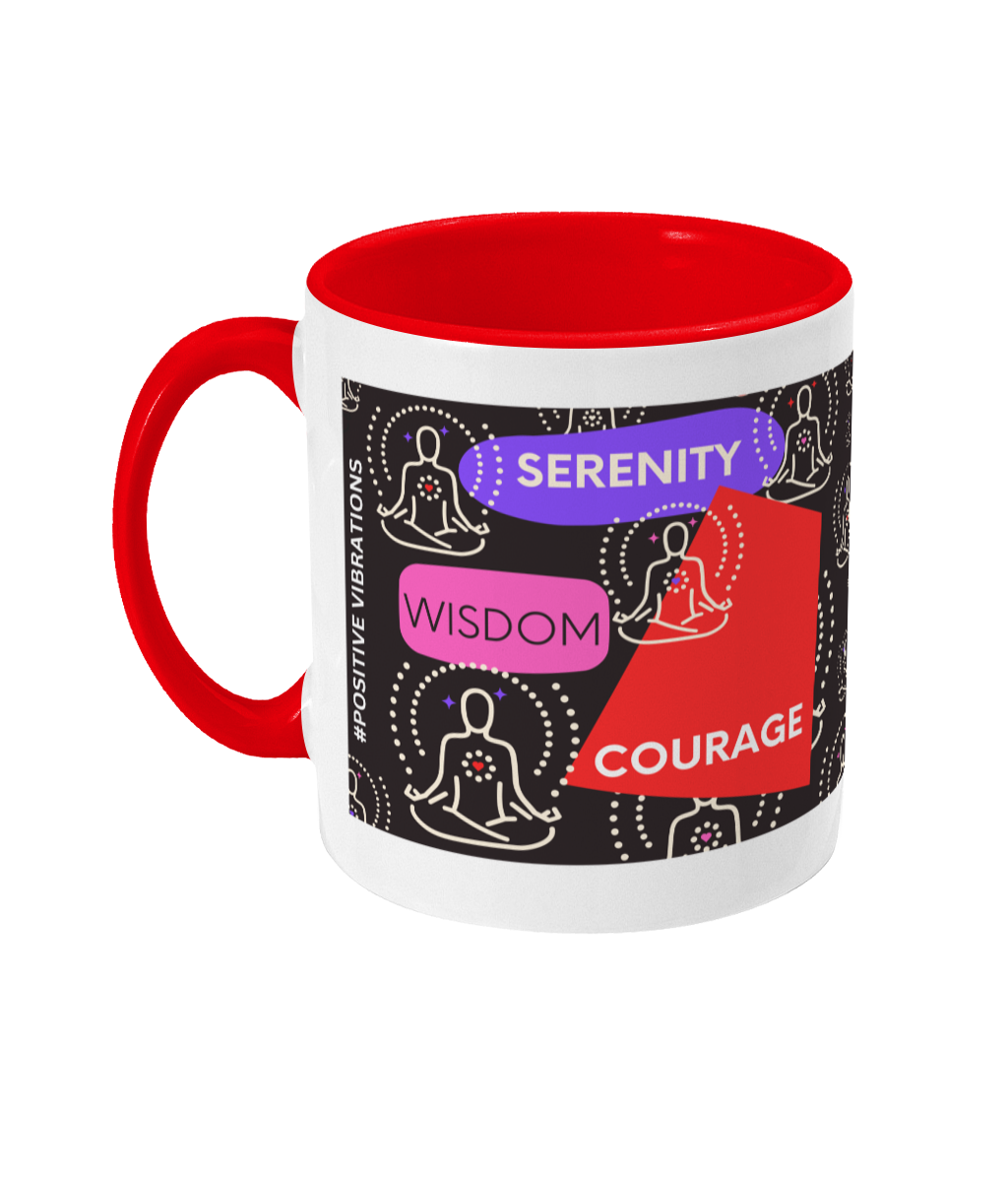 Serenity Courage Wisdom Two Tone Mug - Red/Purple Design with Black Background (Various Handle and Inner Colours Available)