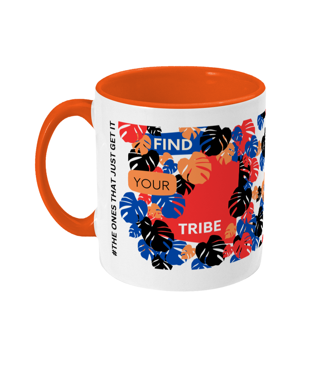 Find Your Tribe Two Tone Mug - Red/Blue Design with No Background (Various Handle and Inner Colours Available)