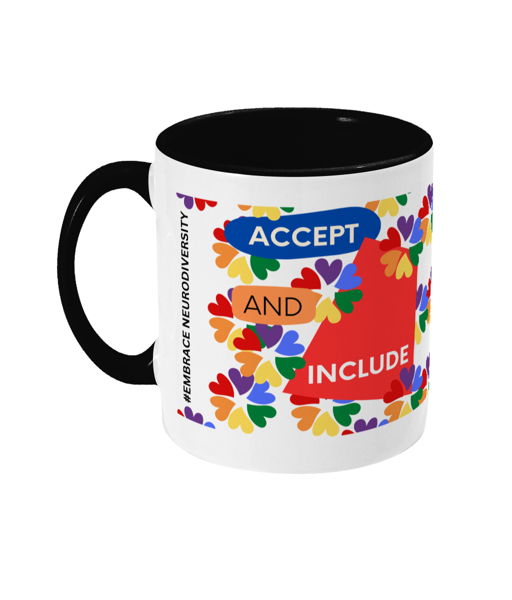 Accept And Include Two Tone Mug - Red/Blue Design with No Background (Various Handle and Inner Colours Available)