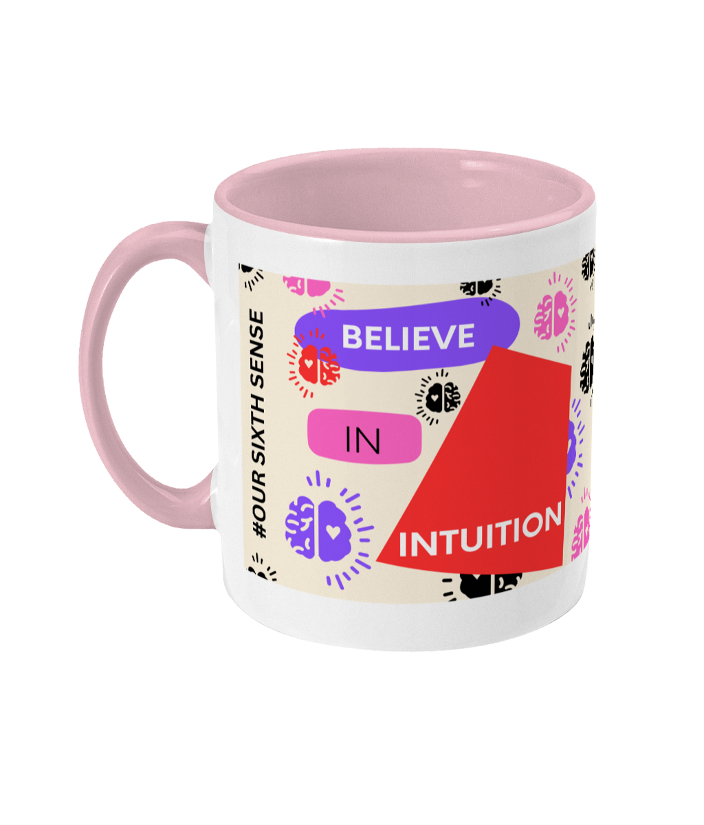 Believe In Intuition Two Tone Mug - Red/Purple Design with Pink Background