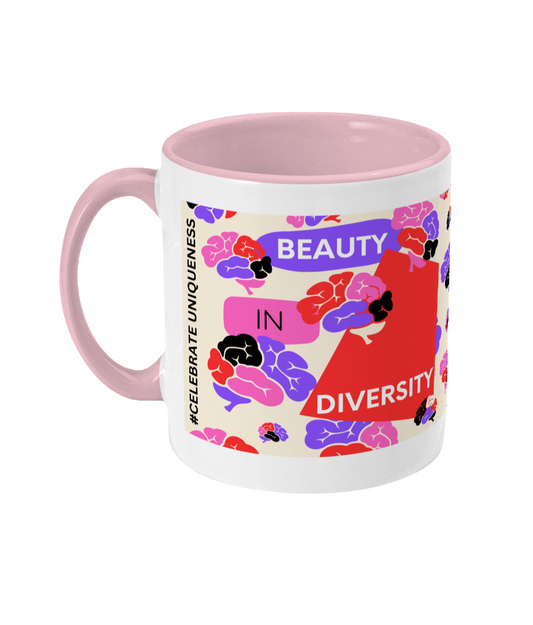 Beauty In Diversity Two Tone Mug - Red/Purple Design with Pink Background