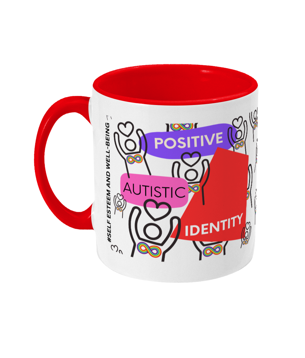 Positive Autistic Identity Two Tone Mug - Red/Purple Design with No Background (Various Handle and Inner Colours Available)