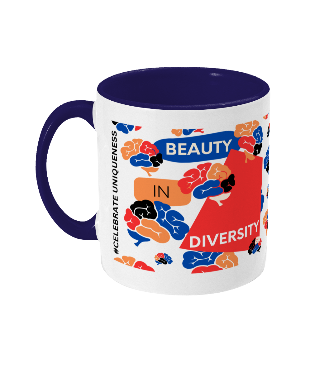 Beauty In Diversity Two Tone Mug - Red/Blue Design with No Background (Various Handle and Inner Colours Available)