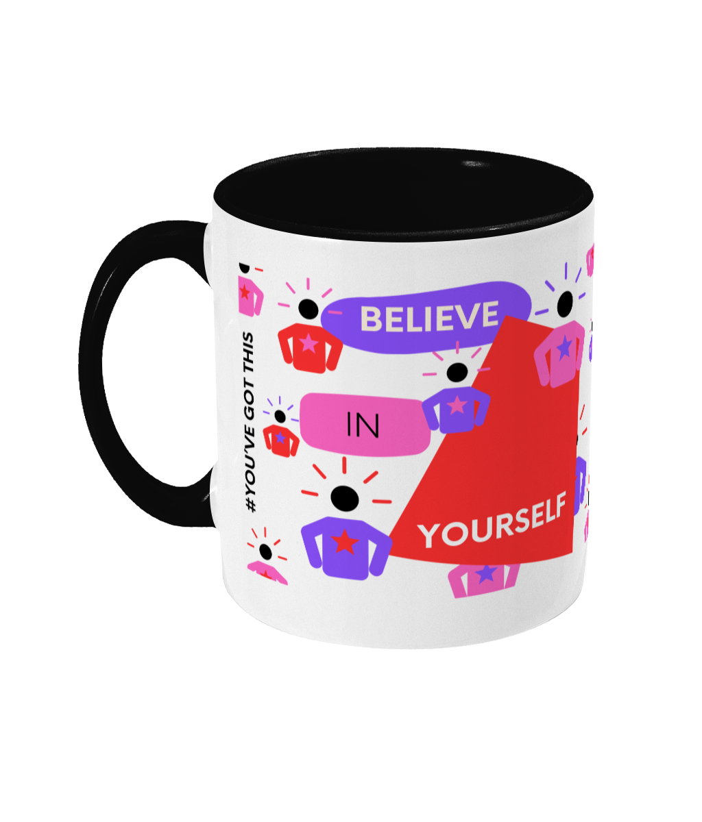 Believe In Yourself Two Tone Mug - Red/Purple Design with No Background (Various Handle and Inner Colours Available)