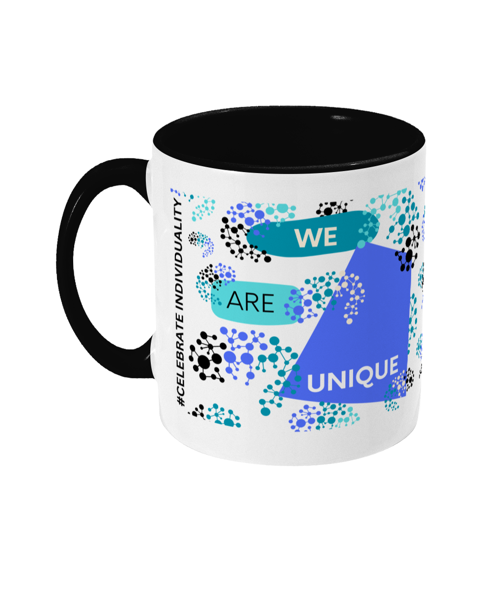 We Are Unique Two Tone Mug - Blue/Teal Design with No Background (Various Handle and Inner Colours Available)