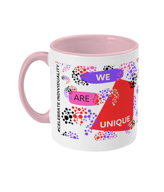 We Are Unique Two Tone Mug - Red/Purple Design with No Background (Various Handle and Inner Colours Available)