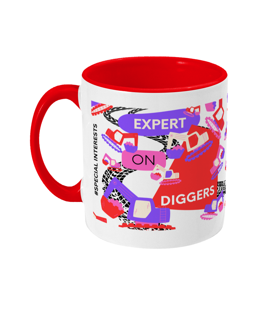 Expert On Diggers Two Tone Mug - Red/Purple with No Background (Various Handle and Inner Colours Available)