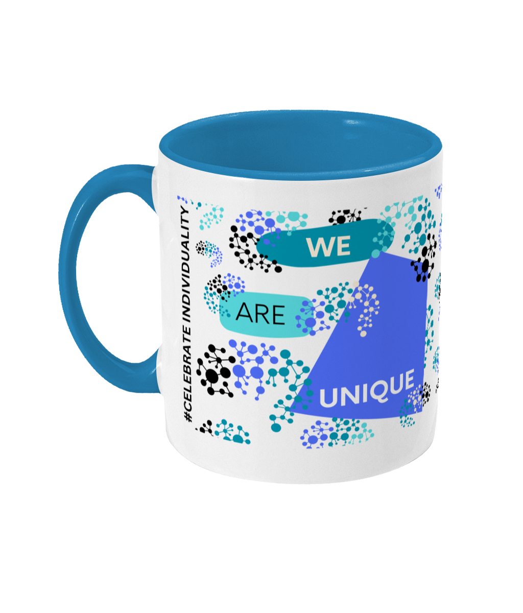 We Are Unique Two Tone Mug - Blue/Teal Design with No Background (Various Handle and Inner Colours Available)