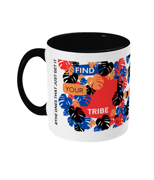 Find Your Tribe Two Tone Mug - Red/Blue Design with No Background (Various Handle and Inner Colours Available)