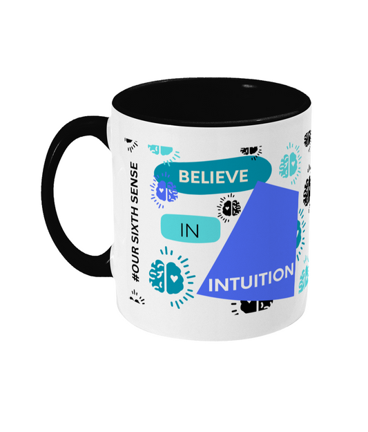 Believe in Intuition Two Tone Mug - Blue/Teal Design with No Background (Various Handle and Inner Colours Available)