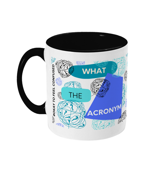 What The Acronym Two Tone Mug -Blue/Teal Design with No Background (Various Handle and Inner Colours Available)