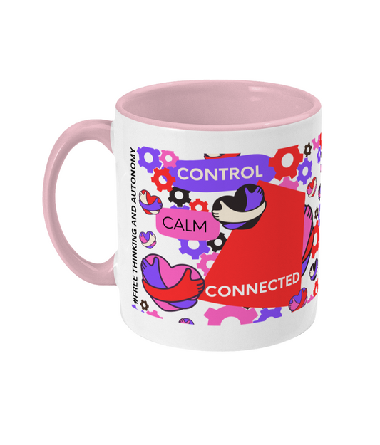 Control Calm Connected Two Tone Mug Red/Purple Design with No Background