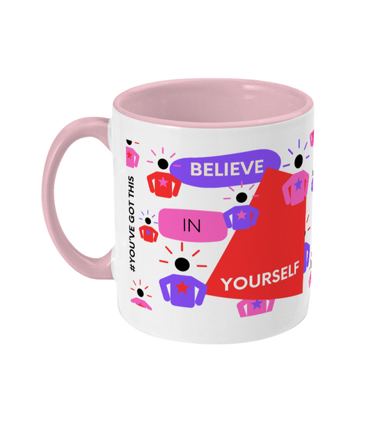 Believe In Yourself Two Tone Mug - Red/Purple Design with No Background (Various Handle and Inner Colours Available)