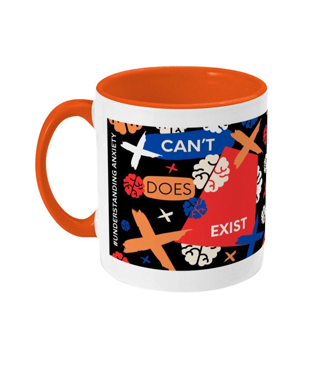 Can’t Does Exist Two Tone Mug - Red/Blue Design with Black Background (Various Handle and Inner Colours Available)