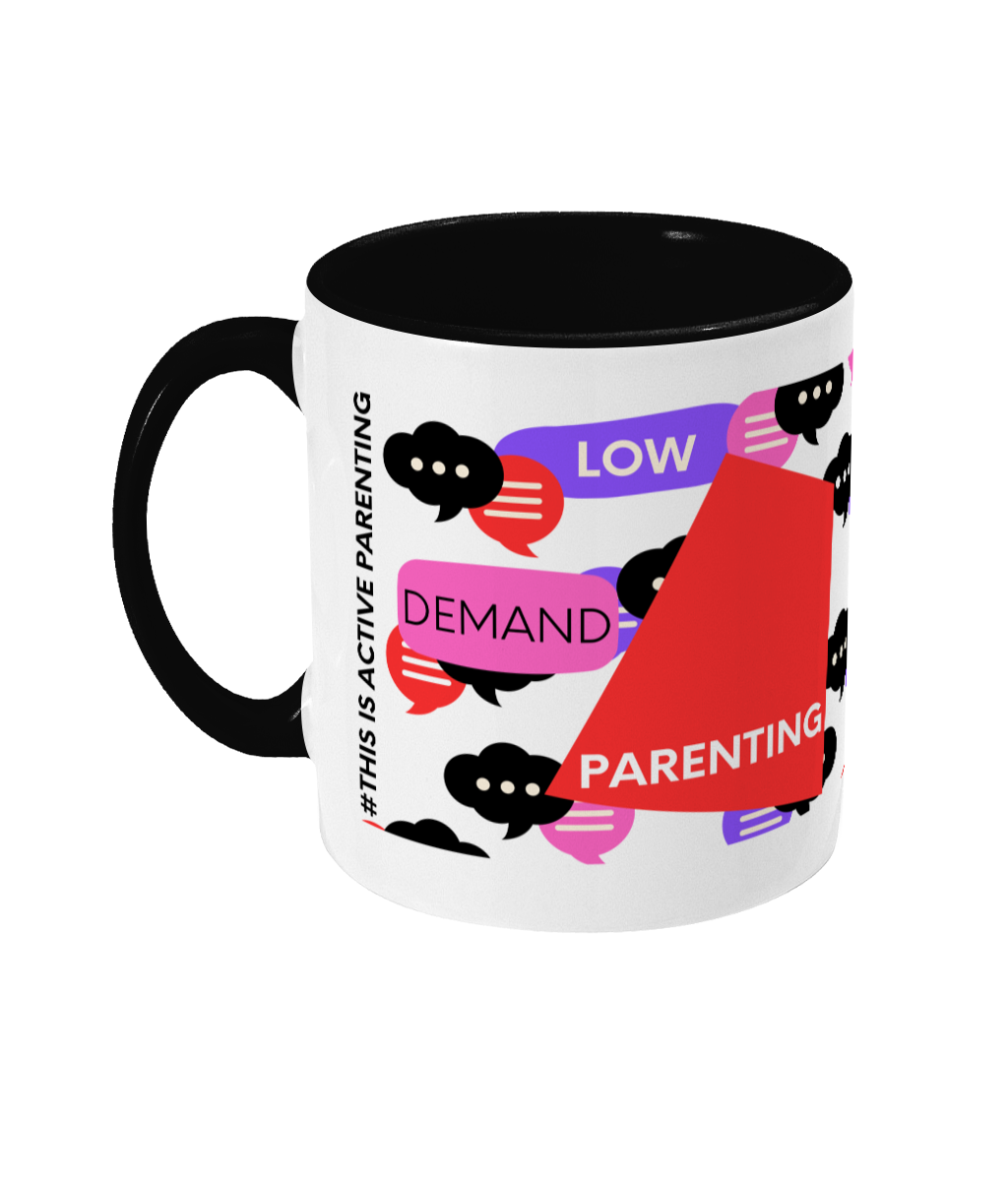 Low Demand Parenting Two Tone Mug - Red/Purple Design with No Background (Various Handle and Inner Colours Available)