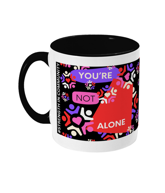 You’re Not Alone Two Tone Mug - Red/Purple Design with Black Background (Various Handle and Inner Colours Available)