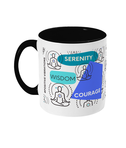 Serenity Courage Wisdom Two Tone Mug - Blue/Teal Design with No Background (Various Handle and Inner Colours Available)