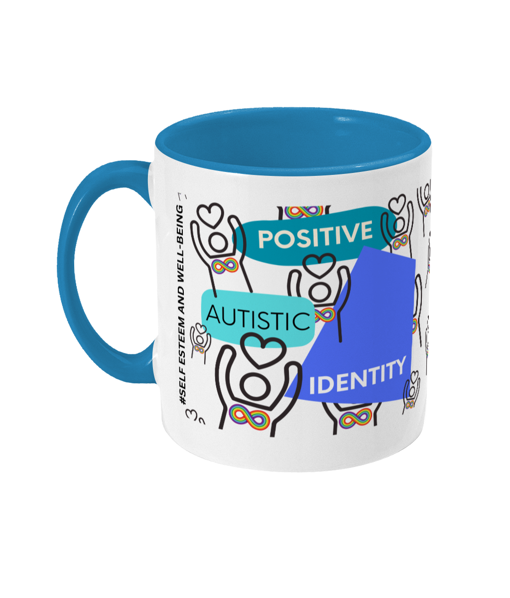 Positive Autistic Identity Two Tone Mug - Blue/Teal Design with No Background (Various Handle and Inner Colours Available)