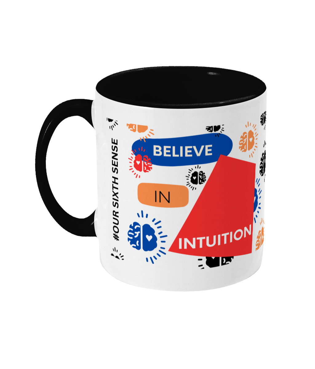 Believe In Intuition Two Tone Mug - Red/Blue Design with No Background (Various Handle and Inner Colours Available)