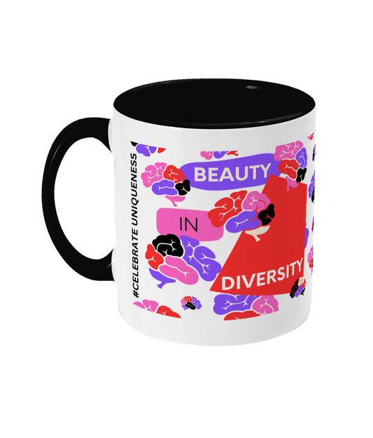 Beauty In Diversity Two Tone Mug - Red/Purple Design with No Background (Various Handle and Inner Colours Available)