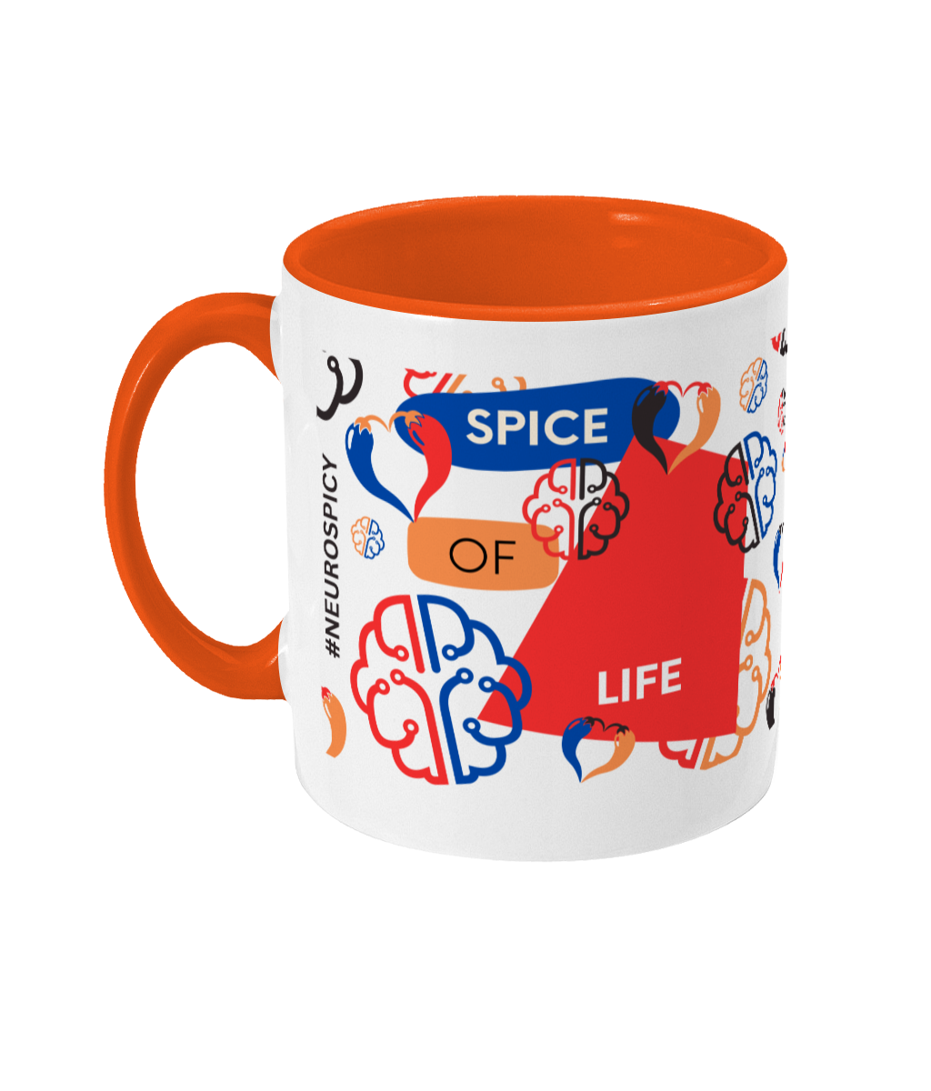 Spice Of Life Two Tone Mug - Red/Blue Design with No Background (Various Handle and Inner Colours Available)