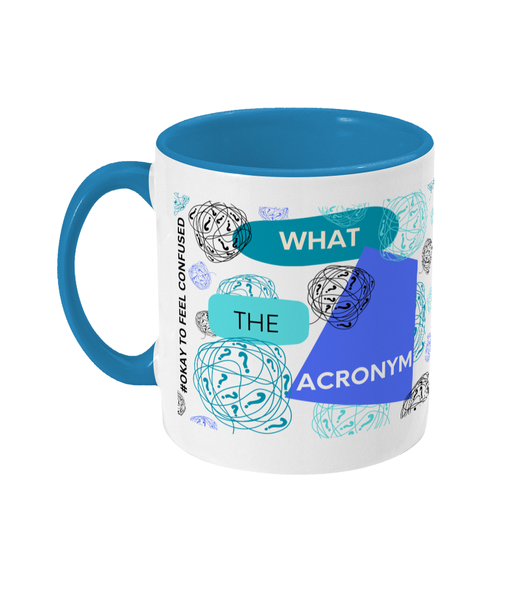 What The Acronym Two Tone Mug -Blue/Teal Design with No Background (Various Handle and Inner Colours Available)