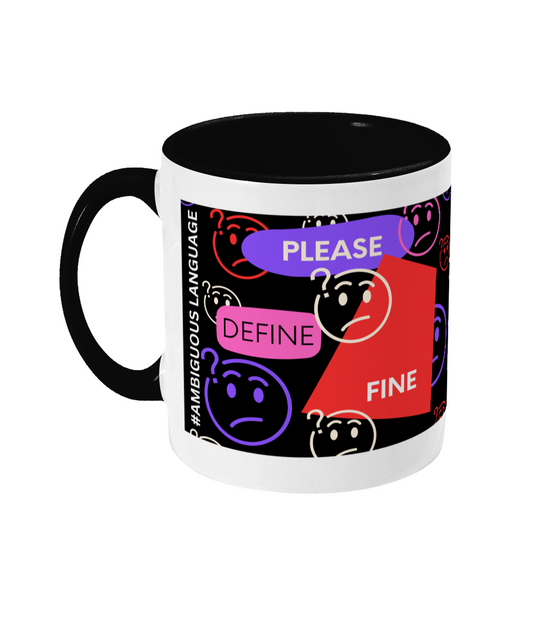 Please Define Fine Two Tone Mug - Red/Purple Design with Black Background (Various Handle and Inner Colours Available)