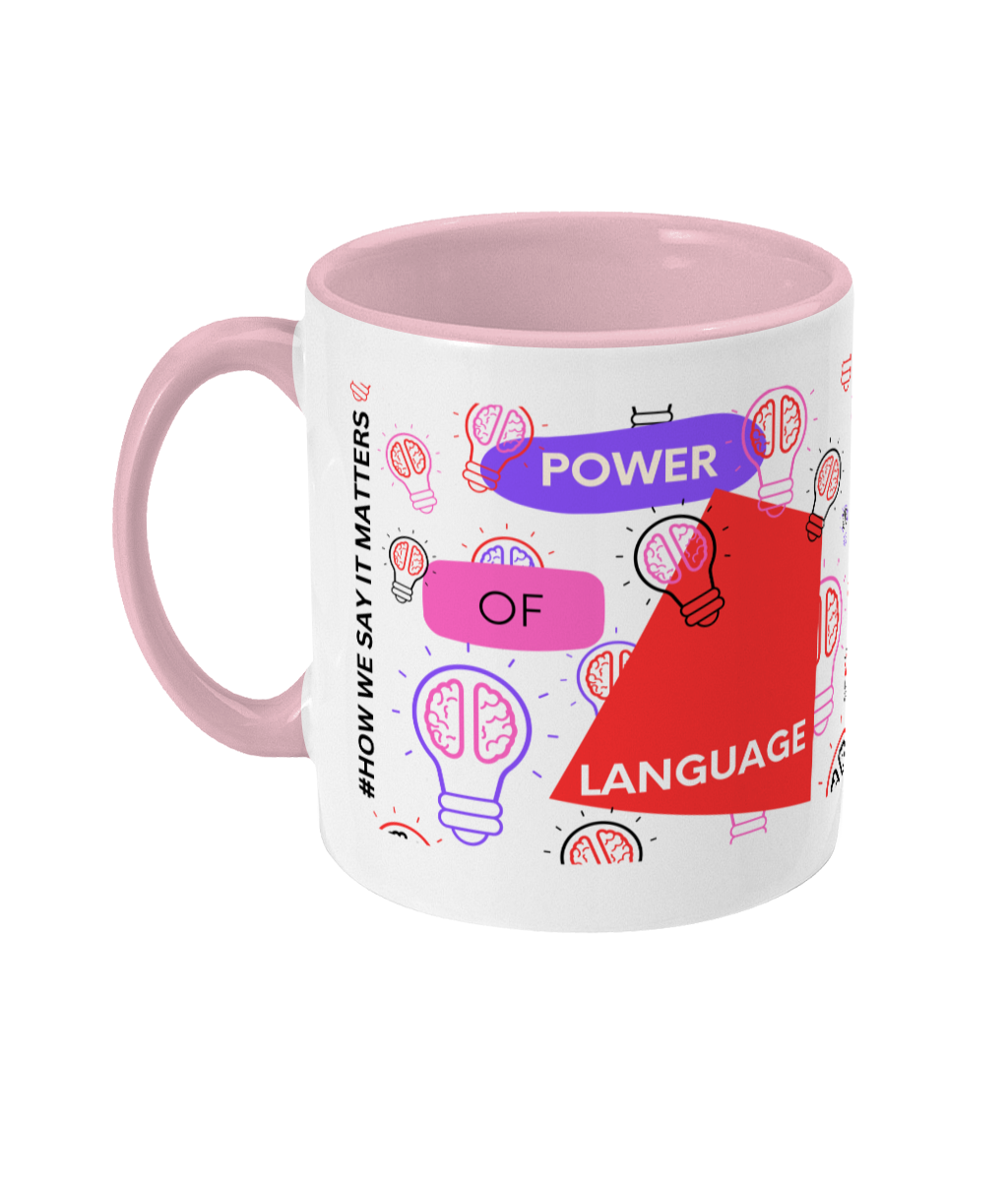 Power Of Language Two Tone Mug - Red/Purple Design with No Background (Various Handle and Inner Colours Available)