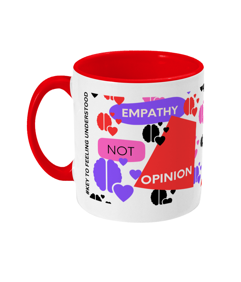 Empathy Not Opinion Two Tone Mug - Red/Purple Design with No Background (Various Handle and Inner Colours Available)