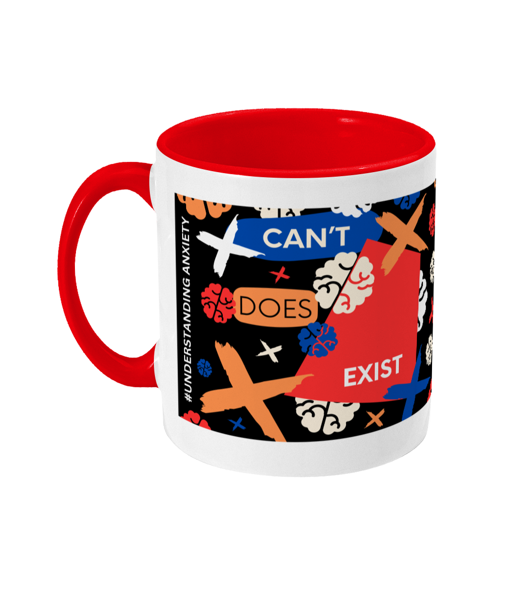 Can’t Does Exist Two Tone Mug - Red/Blue Design with Black Background (Various Handle and Inner Colours Available)