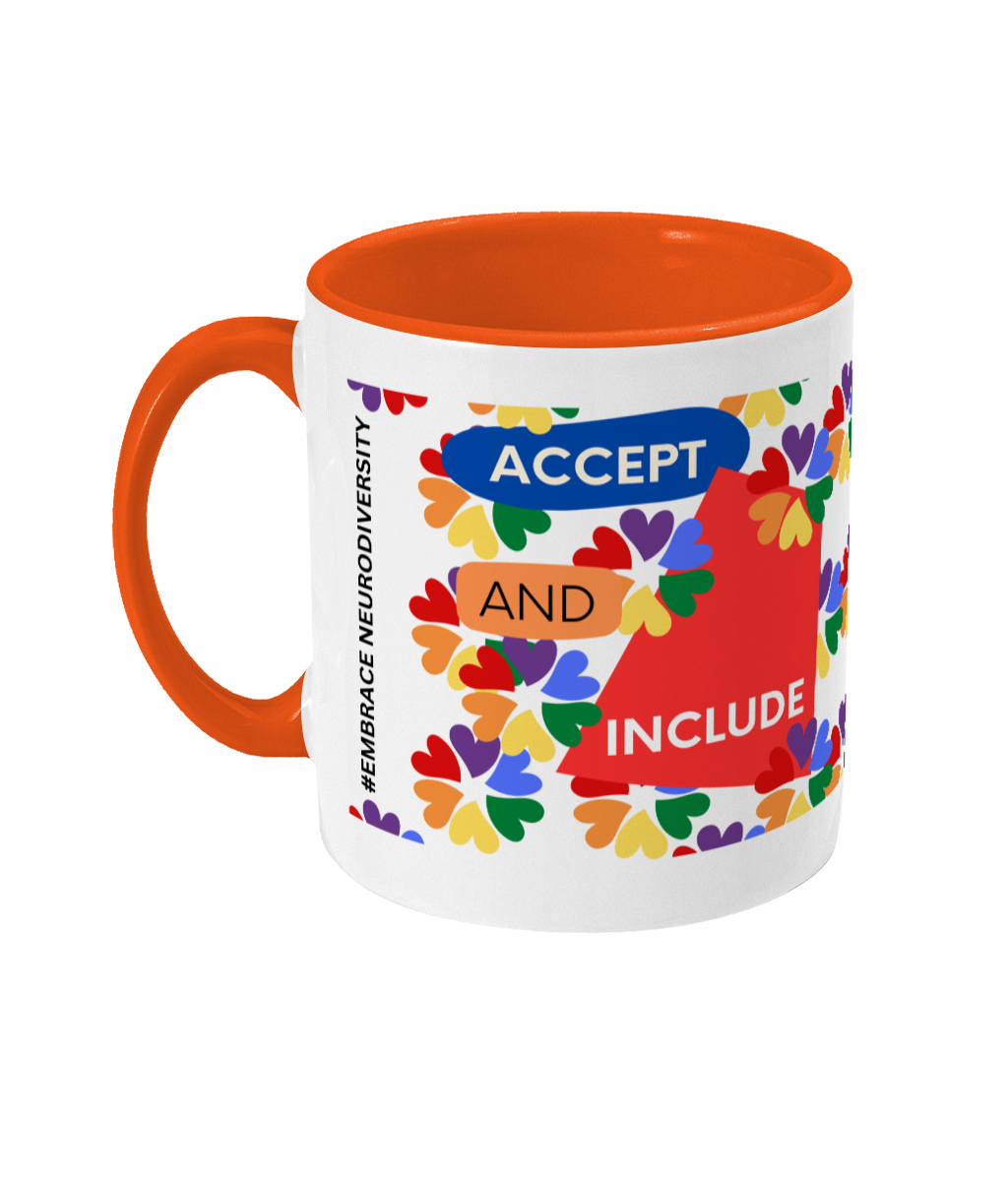 Accept And Include Two Tone Mug - Red/Blue Design with No Background (Various Handle and Inner Colours Available)