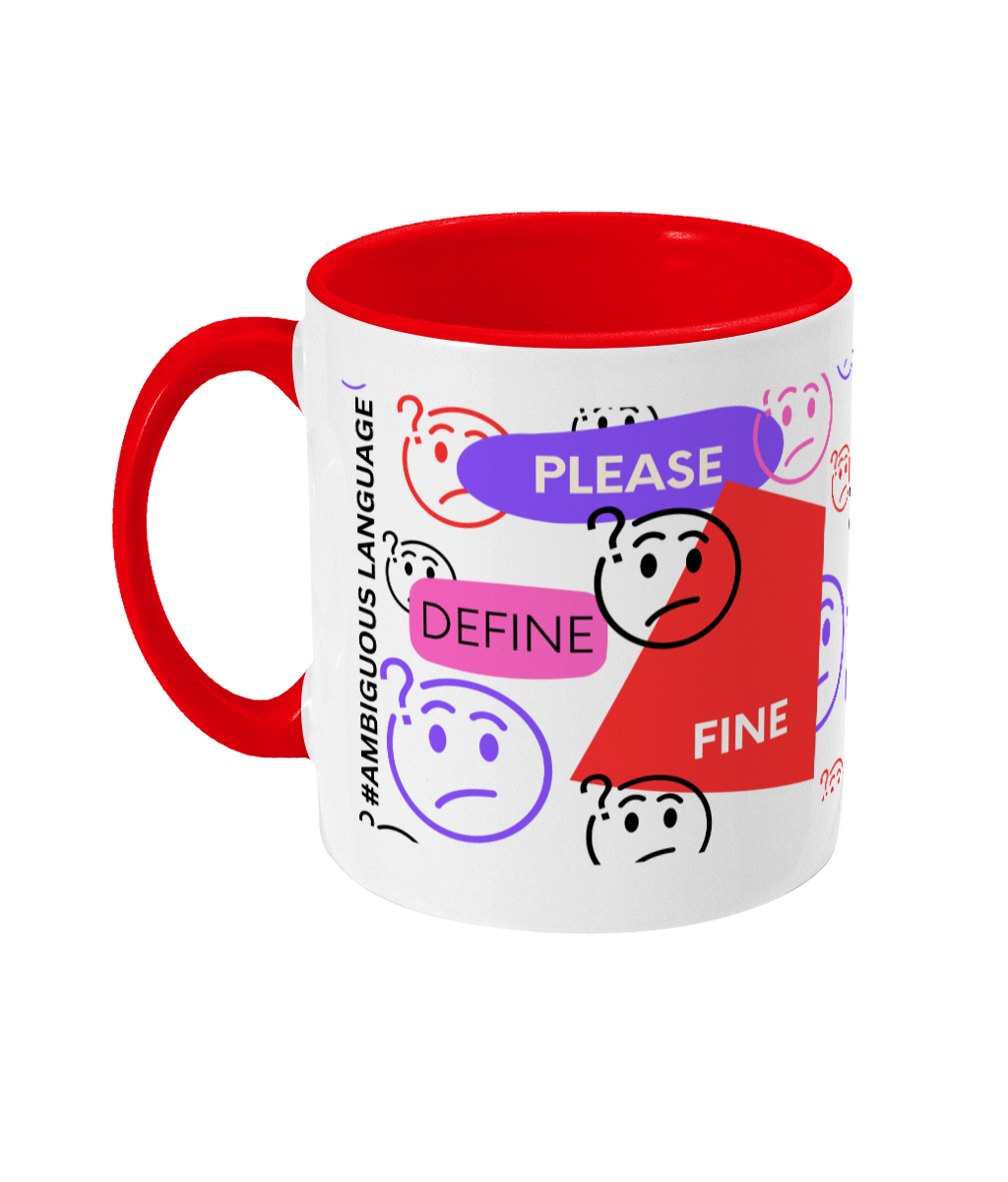 Please Define Fine Two Tone Mug - Red/Purple Design with No Background (Various Handle and Inner Colours Available)